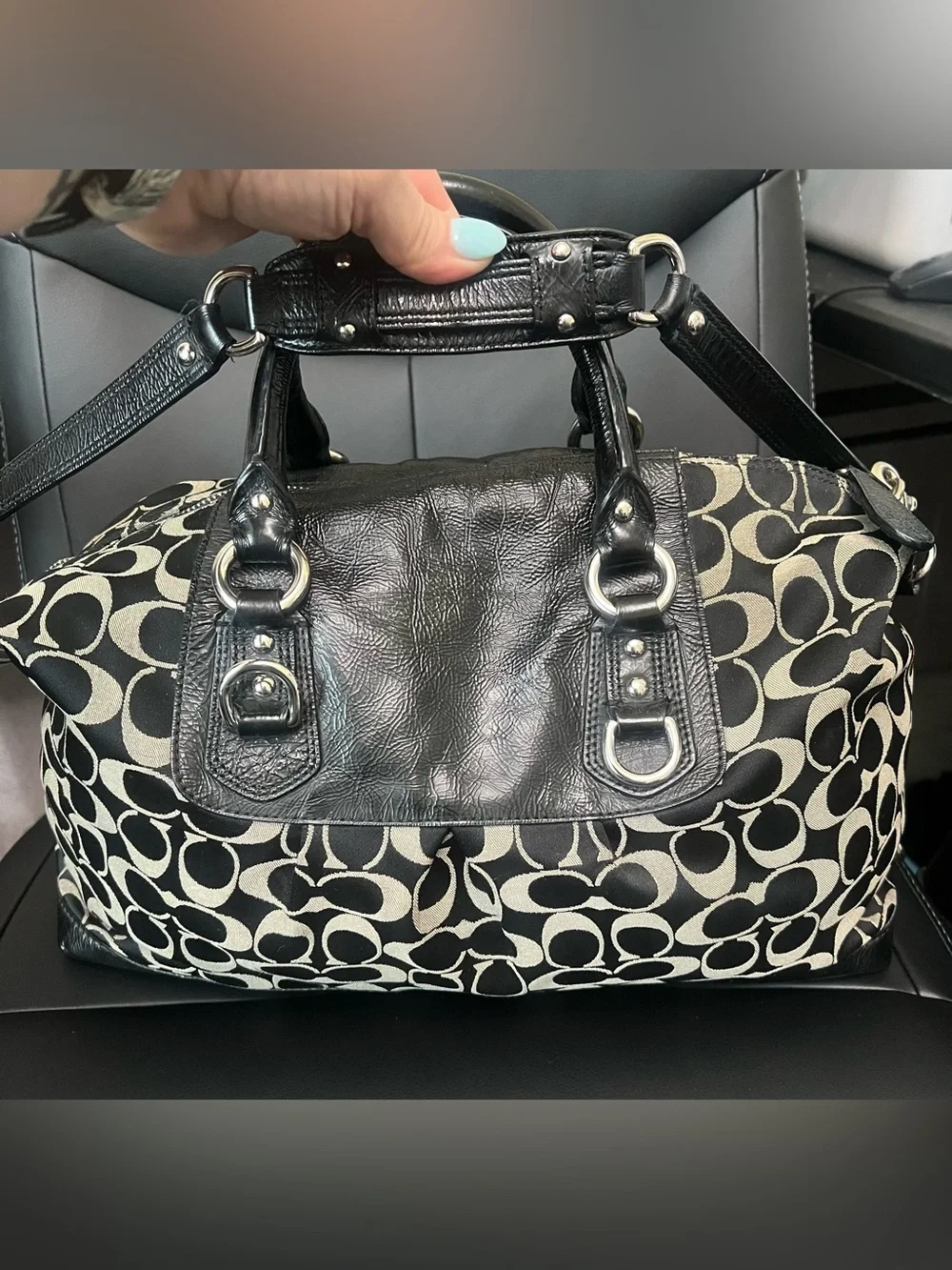 Coach Black & Cream Signature Satchel